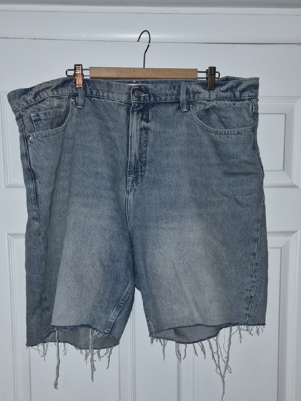 Good American Light Blue Distressed Denim Shorts